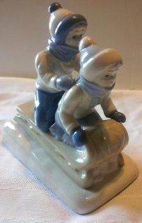 Paul Sebastian's Design Porcelain Sled with Two Children Collectible Figurine  