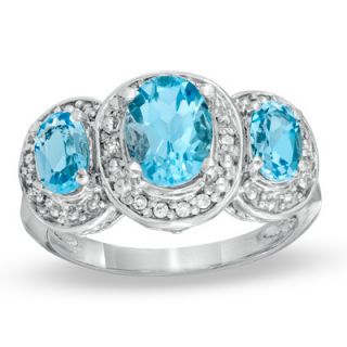 Oval Blue Topaz and Diamond Accent Ring in 10K White Gold   Zales