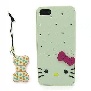 DD(TM) White Cartoon Cute Hello Kitty Hard Plastic Case Shell Protective Cover for Apple iPhone 4 4G 4S 4th Generation with 3D Silicone Bow knot Stylus Touch Pen Cell Phones & Accessories