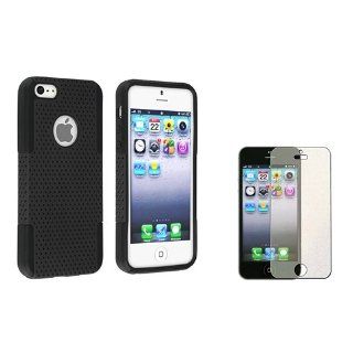 eForCity Hybrid Black Meshed Silicone / Hard plastic Case with FREE Colorful Diamond LCD Cover compatible with Apple® iPhone® 5 / 5S Cell Phones & Accessories