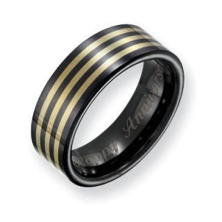 Mens 8.0mm Engraved Black Ceramic with 14K Gold Inlay Polished