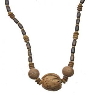 16" Wood and Water Buffalo Bone Bead Necklace with a Lobster Clasp and 3" Extension Chain Clothing