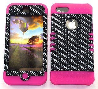 3 IN 1 HYBRID SILICONE COVER FOR APPLE IPHONE 5 HARD CASE SOFT HOT PINK RUBBER SKIN EYES ON BLACK MA TE485 KOOL KASE ROCKER CELL PHONE ACCESSORY EXCLUSIVE BY MANDMWIRELESS Cell Phones & Accessories