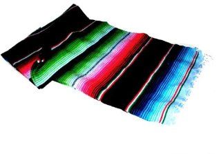 Large Authentic Mexican Saltillo Sarapes Throw Rugs Colorful Blanket Black/pink/blue   Sarapes Mexicanos