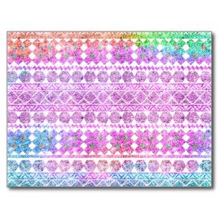 Rainbow Glitter Girly Neon Aztec Tribal Pattern Post Card