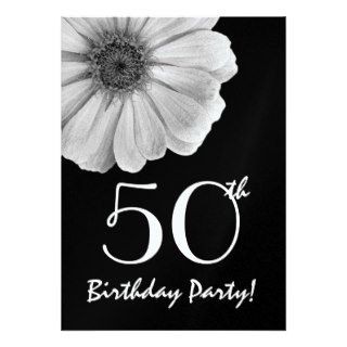 Birthday Party Template Black White Daisy Metallic Invitation