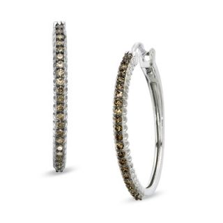 CT. T.W. Champagne Diamond Hoop Earrings in 10K White Gold   Zales