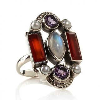 Nicky Butler 2.60ct Carnelian and Multigem Sterling Silver "Deco" Ring