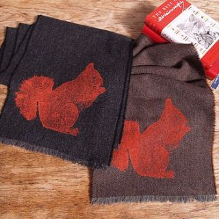 squirrel print lambswool scarf personalisable by stabo