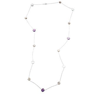 La Preciosa Silver Purple/ Green Amethyst and Smokey Topaz Necklace La Preciosa Gemstone Necklaces