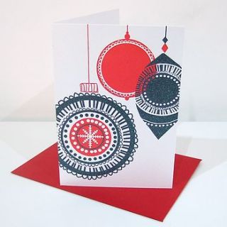 pack of six baubles christmas cards by stop the clock design