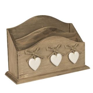 home office letter rack desk tidy with white hearts by dibor