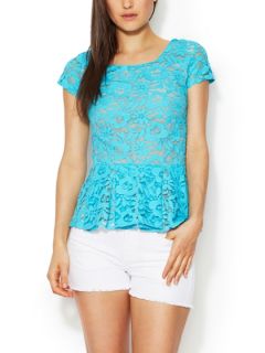 Short Sleeve Lace Peplum Tee by The Letter