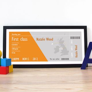 personalised birth boarding pass by a piece of ltd