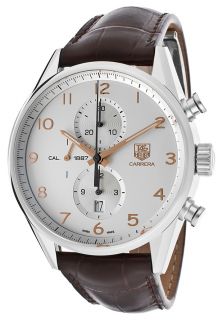 Tag Heuer CAR2012.FC6236  Watches,Mens Carrera Automatic Light Silver Dial Brown Genuine Leather, Chronograph Tag Heuer Automatic Watches
