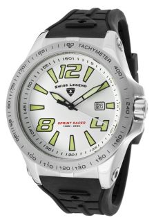 Swiss Legend 10043 02S  Watches,Sprint Racer Black Silicone White Dial Silver Tone Case, Fashion Swiss Legend Quartz Watches