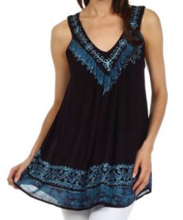 Sakkas 497 Paradise Embroidered Relaxed Fit Blouse   Black / Blue   One Size