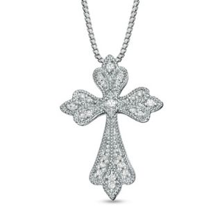 CT. T.W. Diamond Gothic Style Cross Pendant in Sterling Silver