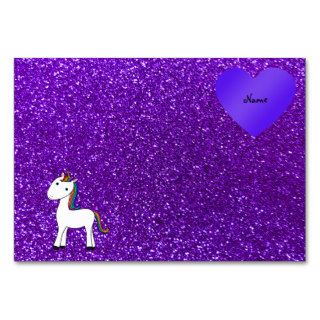 Custom name cute unicorn purple glitter heart table card