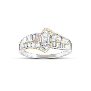 Women's Ring With Marquise Shaped Center And 24 Diamonds Jewelry