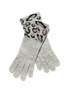Leopard Cuff Wool Knit Gloves by Portolano