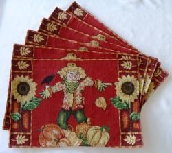 Tapestry Scarecrow Garden Place Mats (Set of 6) Table Linens