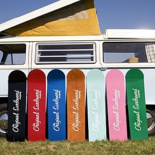 traditional wooden painted bellyboard by the original surfboard company