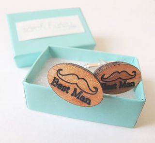 engraved moustache best man cufflinks by sarah hurley designs