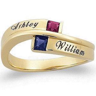 Couples Simulated Princess Cut Birthstone Bypass Ring in 10K Gold (2