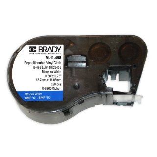 Brady M 11 498 Vinyl Cloth B 498 Black on White Label Maker Cartridge, 3/4" Width x 1/2" Height, For BMP51/BMP53 Printers