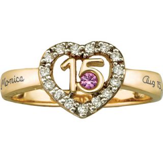 10K Gold Quinceanera Birthstone Ring with Cubic Zirconia Accents by