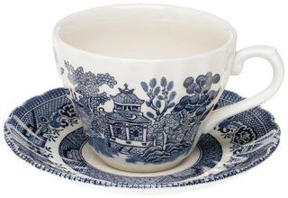 Churchill China Royal Chelsea Blue Willow Tea Cups and Saucers, Set of 4 Teacup With Saucer Kitchen & Dining