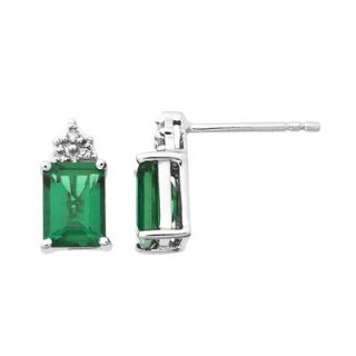 Emerald Cut Lab Created Emerald and Diamond Accent Stud Earrings in