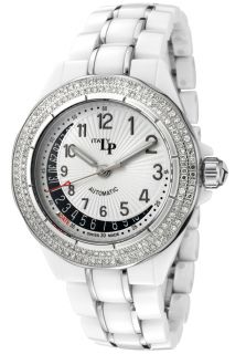 Lucien Piccard 27119WH  Watches,Celano Automatic White Diamond  (1.33 ctw) White Textured Dial Black White and SS, Luxury Lucien Piccard Automatic Watches
