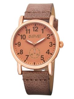 Womens Rose Gold & Brown Leather Watch by August Steiner