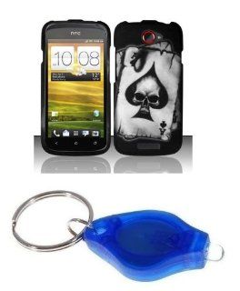 Black Ace of Spades Poker Skull Design Hard Case + ATOM LED Keychain Light for HTC One S (T Mobile) Cell Phones & Accessories