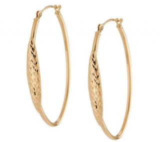 Elongated Oval Hoop Earrings w/Diamond Cut Shield 14K Gold —