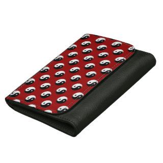 Black & White Heart Yin & Yang on Red Background Wallets