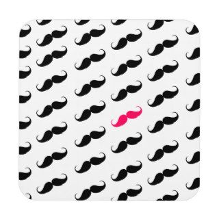 Funny Girly Pink  And Black Mustache Pattern Beverage Coasters
