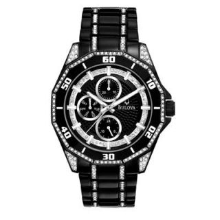 Mens Bulova Crystal Accent Chronograph Watch with Black Dial (Model