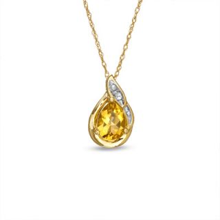 Pear Shaped Citrine and White Sapphire Pendant in 10K Gold   Clearance