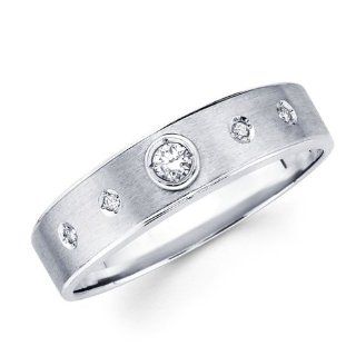 Mens Diamond Wedding Band 14k White Gold Anniversary Ring (1/10 Carat) Jewel Tie Jewelry