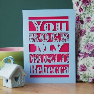 personalised 'you rock my world' card by pogofandango