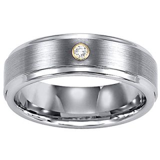 Mens 7.0mm Comfort Fit Tungsten and 18K Gold Wedding Band with