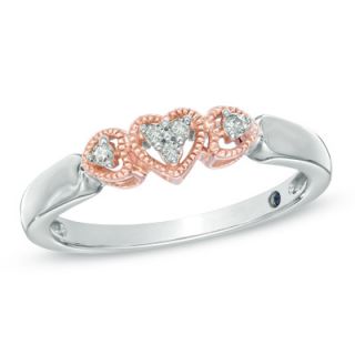 Diamond Accent Triple Heart Promise Ring in Sterling Silver and 10K