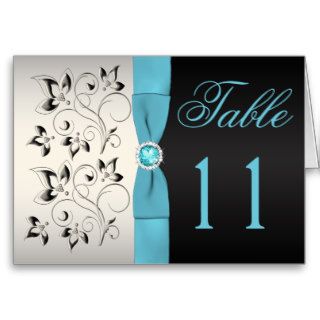 Silver, Aqua, and Black Floral Table Number Card Greeting Card