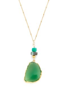Green Agate Slice Pendant Necklace by Alanna Bess Jewelry