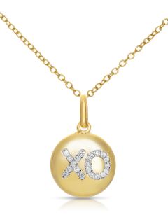 Gold & CZ "XO" Disc Pendant Necklace by Genevive Jewelry