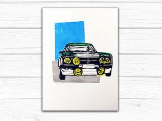 rally car lino print   limited edition by knockout