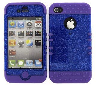 Cell Phone Skin Case Cover For Apple Iphone 4 4s Glitter Blue    Light Purple Rubber Skin + Hard Case Cell Phones & Accessories